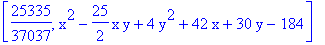 [25335/37037, x^2-25/2*x*y+4*y^2+42*x+30*y-184]